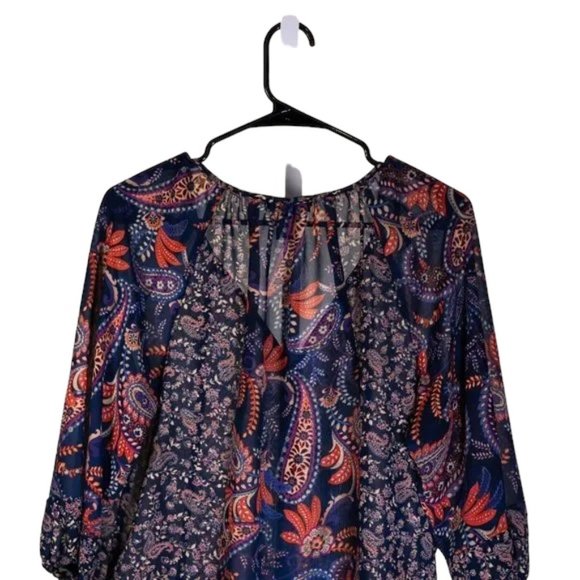 Chaps Ralph Lauren Women's Blouse Paisley V-Neck Puff Sleeve Boho Peasant Top PM - Picture 6 of 9
